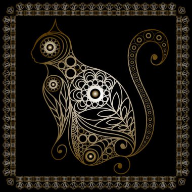 Lace illustration with cat gold