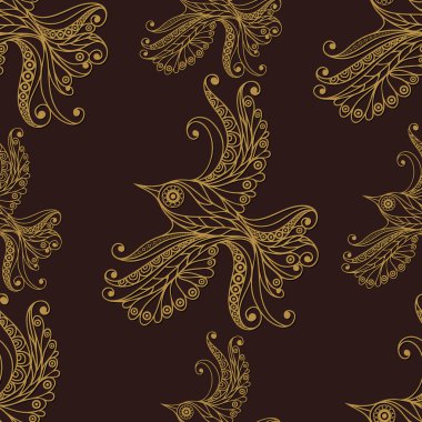 Seamless lace pattern with bird gold