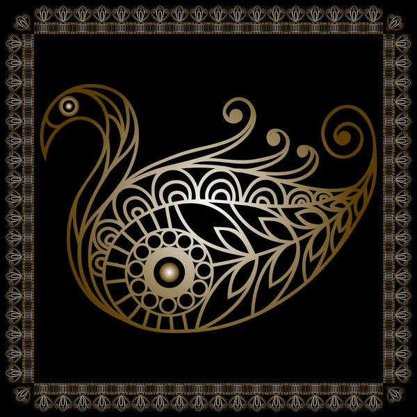 Lace illustration with swan gold — ストックベクタ