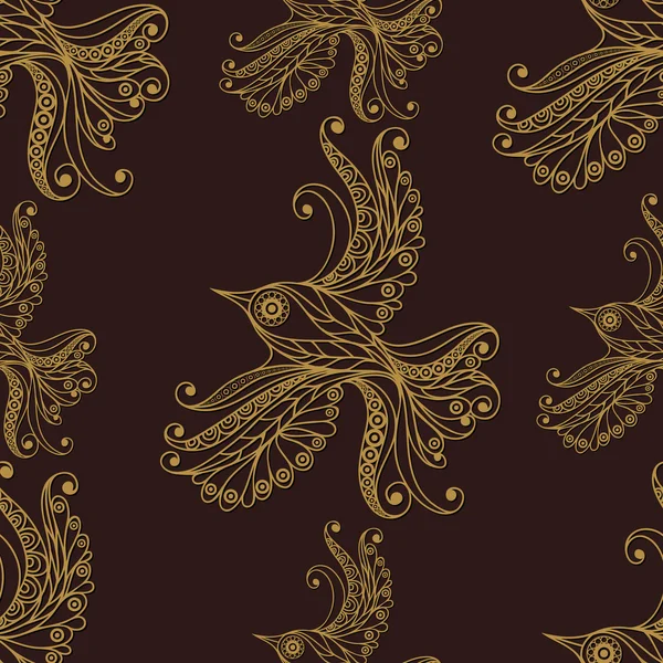 Seamless lace pattern with bird gold — Wektor stockowy