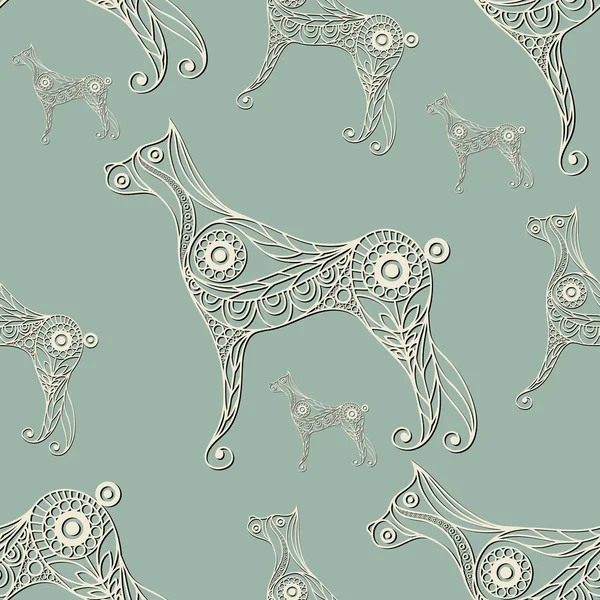 Безшовный рисунок кружева с собакой — стоковый вектор