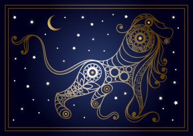 Decorative zodiac sign Leo in floral style 1