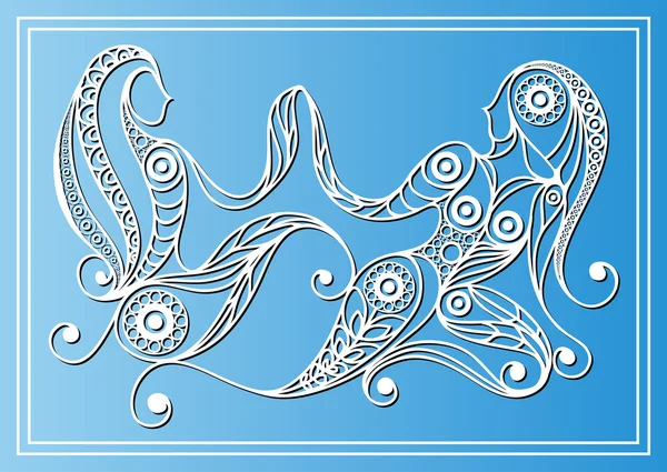 Decorative zodiac sign Gemini in floral style 3 — Stock Vector