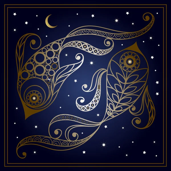 Decorative zodiac sign Pisces in floral style 1 — 图库矢量图片