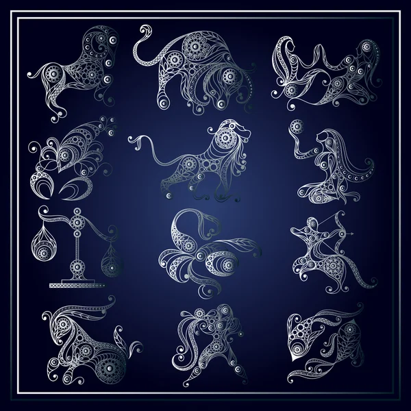 Conjunto de signos del zodiaco en estilo floral 2 — Vector de stock