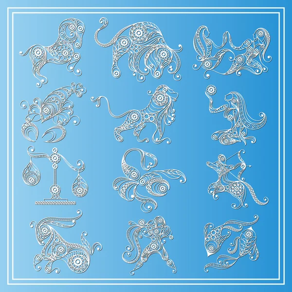 Set of zodiac signs in floral style 3 — Stock Vector