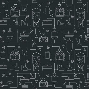 Seamless background with beer brewing process clipart