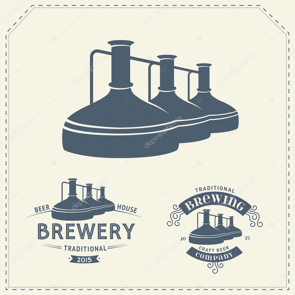 Set with beer brewery elements, icons, logos, design elements. Brewing process, production beer, brewery factory production elements, traditional beer crafting. Vector