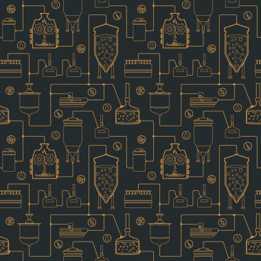 Seamless background with beer brewing process clipart
