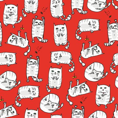 Beyaz sevimli kediler sorunsuz arka plan. Vektör