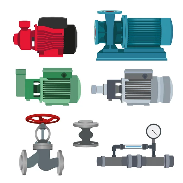Set-Water-Motor, Pumpe, Ventile für Pipelines. Vektor — Stockvektor