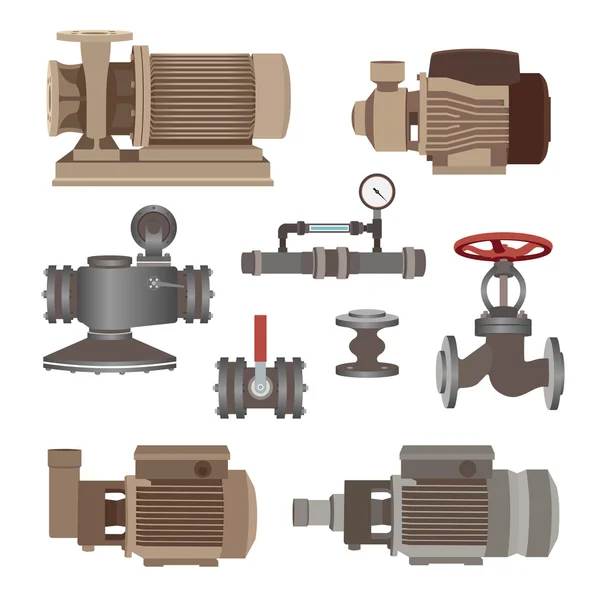 Készlet-motor, vízpumpa, csővezeték szelepek. Vektor — Stock Vector