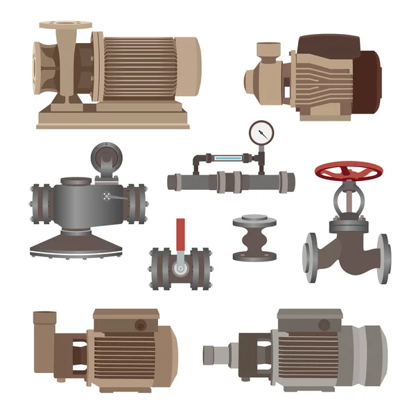 Moteur à eau, pompe, soupapes pour canalisation. Vecteur — Image vectorielle