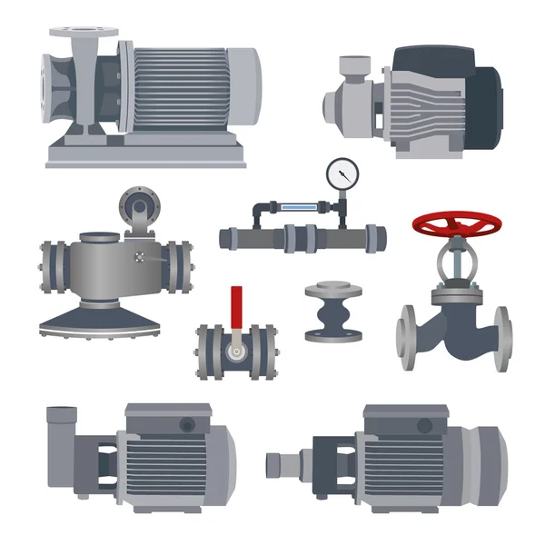 Set-water motor, pump, valves for pipeline. Vector — Stock Illustration Set-water motor, pump, valves for pipeline. Vector Stock Vector