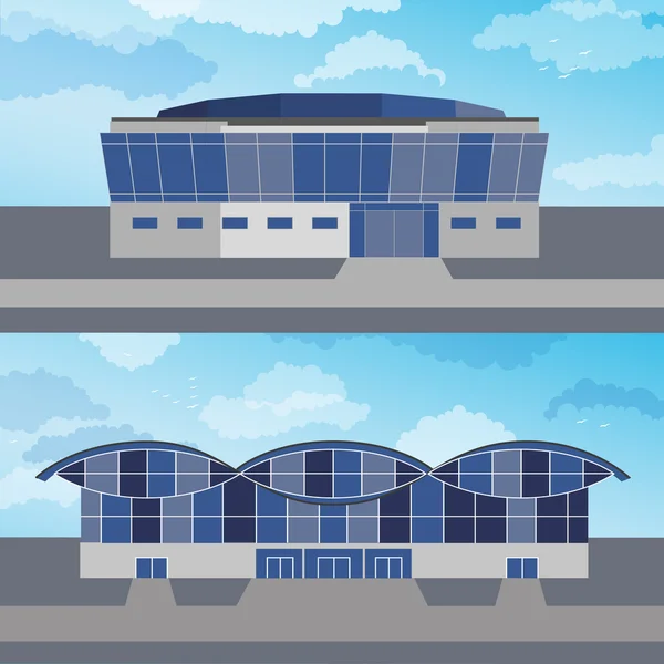 Set met twee moderne gebouwen. Vectorillustratie — Stockvector