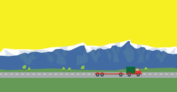 Auto rossa sulla strada su sfondo di montagne — Vettoriale Stock