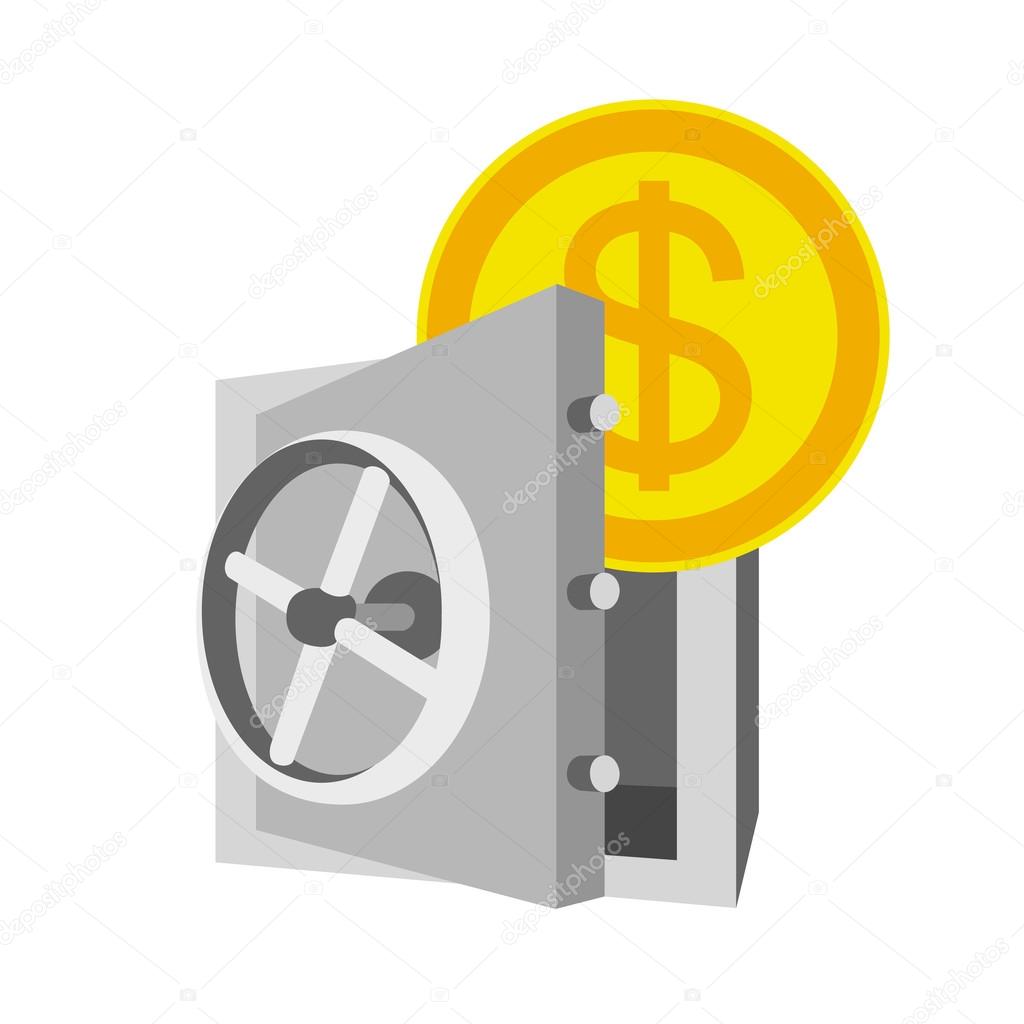 Icon with safe and money, save money
