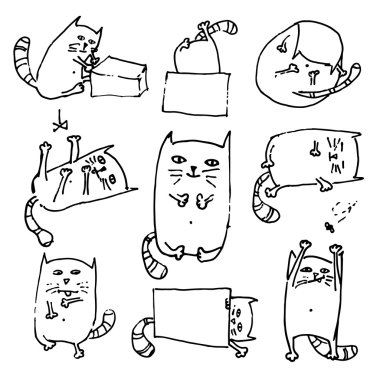 Çeşitli teşkil etmektedir handdrawn sevimli kediler kümesi