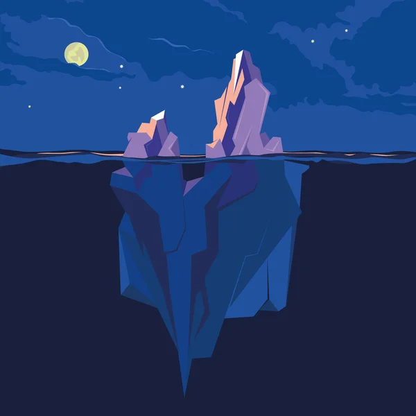 Iceberg sous et au-dessus de l'eau. Illustration vectorielle — Image vectorielle