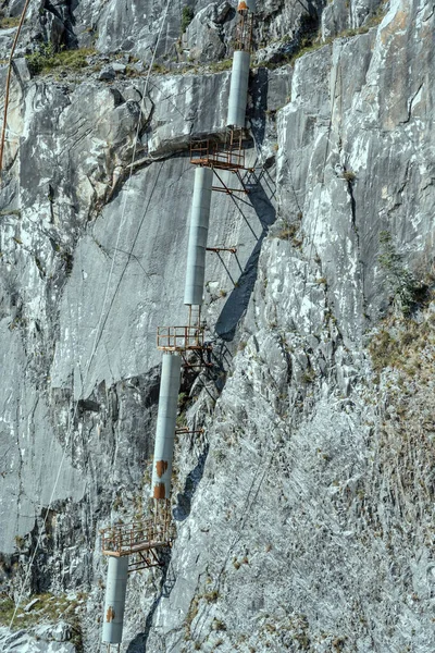 Scară Siguranță Serviciu Cariera Marmură Împușcat Lângă Carrara Apuane Toscana — Fotografie, imagine de stoc