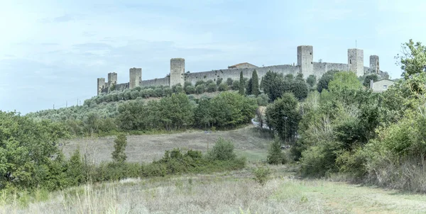 Stadslandskap Historiska Kulle Muromgärdad Stad Skjuten Monteriggioni Siena Toscana Italien — Stockfoto