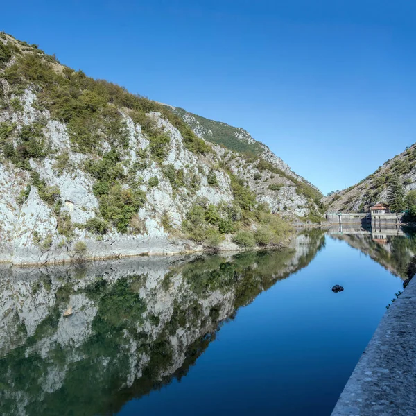 Paysage Avec Barrage Lac Sagittario Gorge Rivière Tourné Dans Lumière — Photo