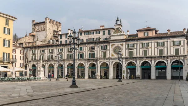 Brescia Italy February 2021 Cityscape Історичними Будівлями Аркадою Майже Порожній — стокове фото