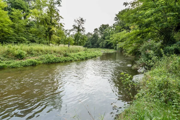 Paysage Avec Rivière Olona Pliant Dans Campagne Vallée Verte Près — Photo