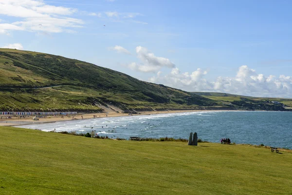 Çim ve kum Woolacombe Beach, Devon — Stok fotoğraf