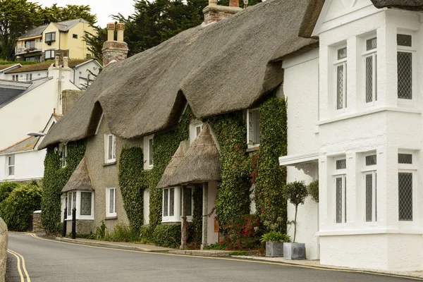 Straw roof cottage with vine at St. Mawes, Cornwall — Stock Photo, Image