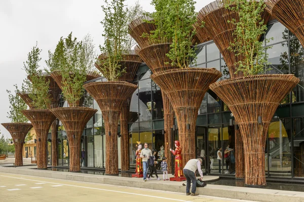 Fachada com colunas de vime no pavilhão do Vietname, EXPO 2015 Milão — Fotografia de Stock