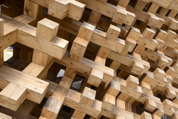 Detalhe das juntas de madeira no pavilhão do Japão, EXPO 2015 Milão — Fotografia de Stock