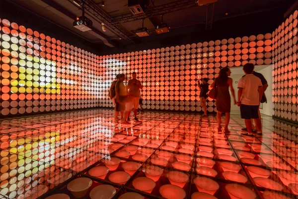 Red lights at exhibition inside Spain Pavilion , EXPO 2015 Milan — Stock Photo, Image