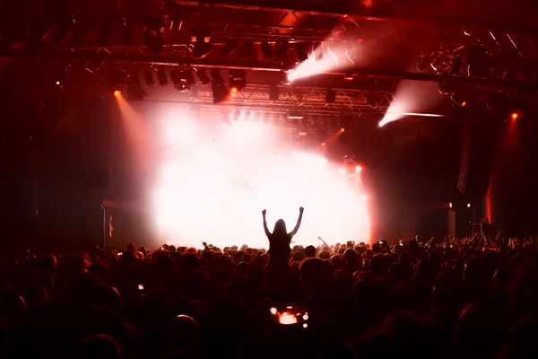 Crowd Silhouettes Music Concert Front Stage — Stock Photo, Image