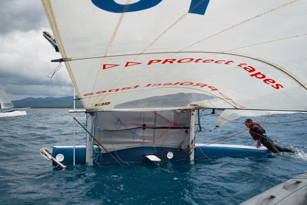 PUNTA ALA - 3 JUNE: teams competing on Formula 18 national catamaran race, on June 3 2016 in Punta Ala, Italy — Stock Photo, Image