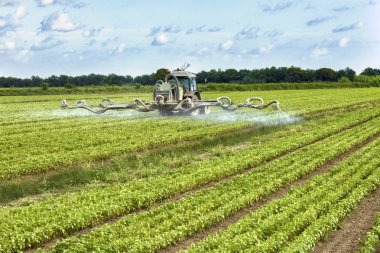 tractor spraying pesticides on a field clipart