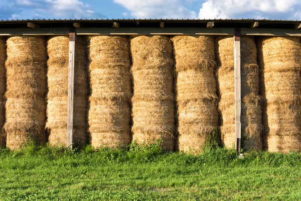 Stohy sena ve stodole na zemědělské farmě — Stock fotografie