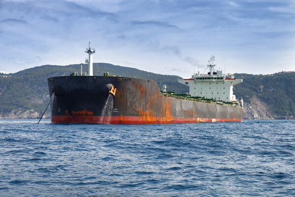 Commercial cargo ship on ocean