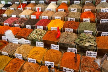 Typical spices on sale in the turkish market clipart