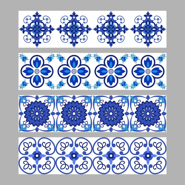 Set di azulejos portoghese tradizionali bordi di piastrelle ornamentali — Vettoriale Stock