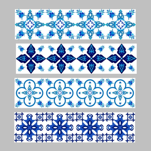 Set di azulejos portoghese tradizionali bordi di piastrelle ornamentali — Vettoriale Stock