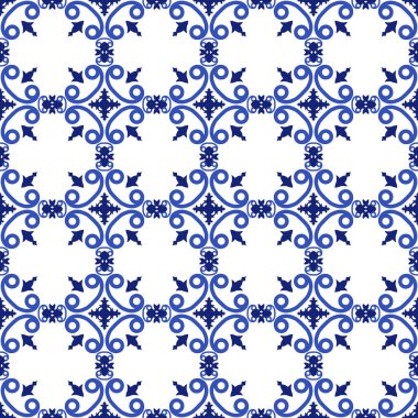 Azulejos Portekiz geleneksel süs taşı, mavi ve beyaz pürüzsüz desen