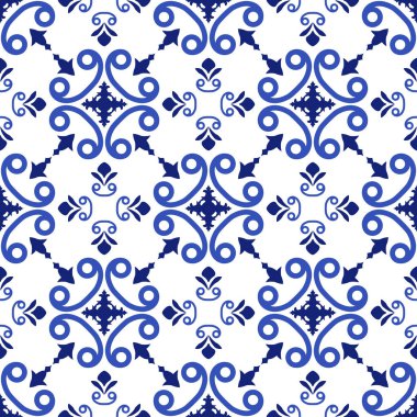 Azulejos Portekiz geleneksel süs taşı, mavi ve beyaz pürüzsüz desen
