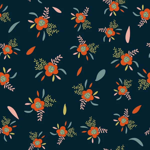 Motif sans couture avec des fleurs et des feuilles — Image vectorielle