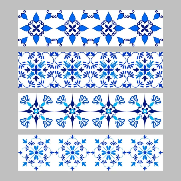 Ensemble de bordures traditionnelles portugaises de tuiles ornementales azulejos — Image vectorielle