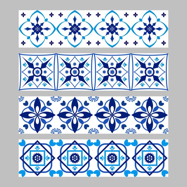 Set di azulejos portoghese tradizionali bordi di piastrelle ornamentali — Vettoriale Stock