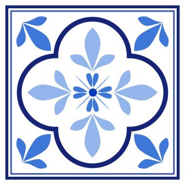 Azulejos Portekiz geleneksel süs taşı, mavi ve beyaz desenli