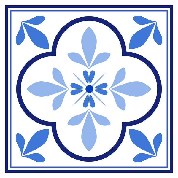 Azulejos portugalski tradycyjne płytki ozdobne, niebieski i biały wzór — Wektor stockowy