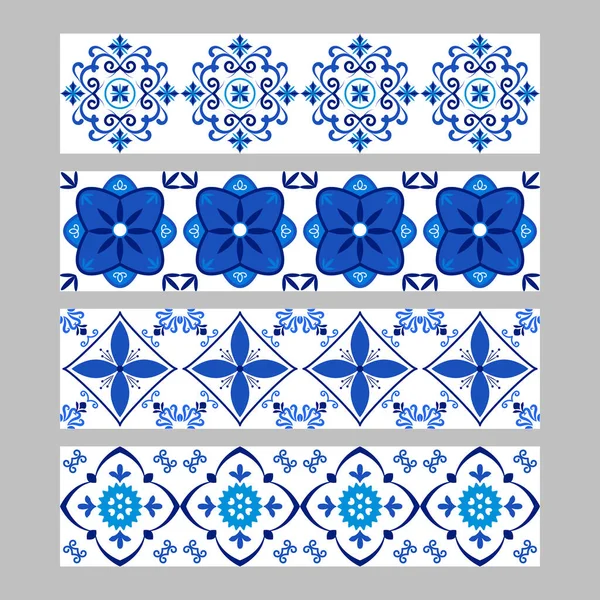 Ensemble de bordures traditionnelles portugaises de tuiles ornementales azulejos — Image vectorielle