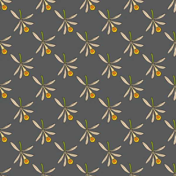 Sömlös mönster med vanilj blommor på grå bakgrund — Stock vektor